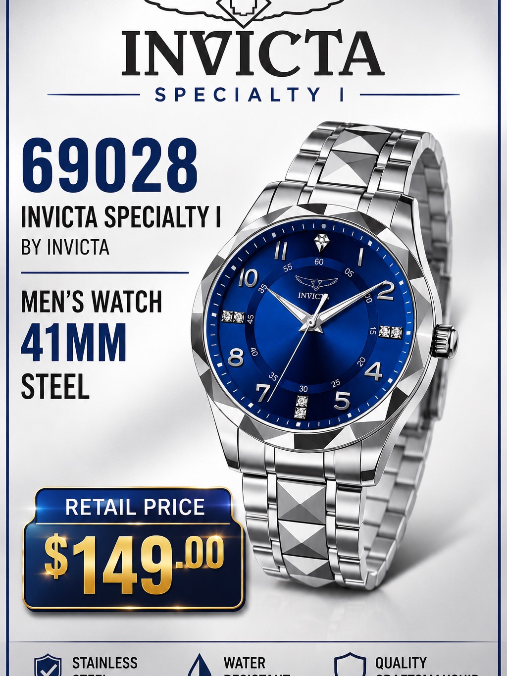 Invicta Silver Stainless Steel Watch With Blue Dial
